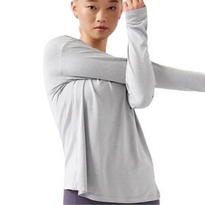 Athleta Uptempo Long Sleeve Crew Neck Thumbholes Top In Gray Size M